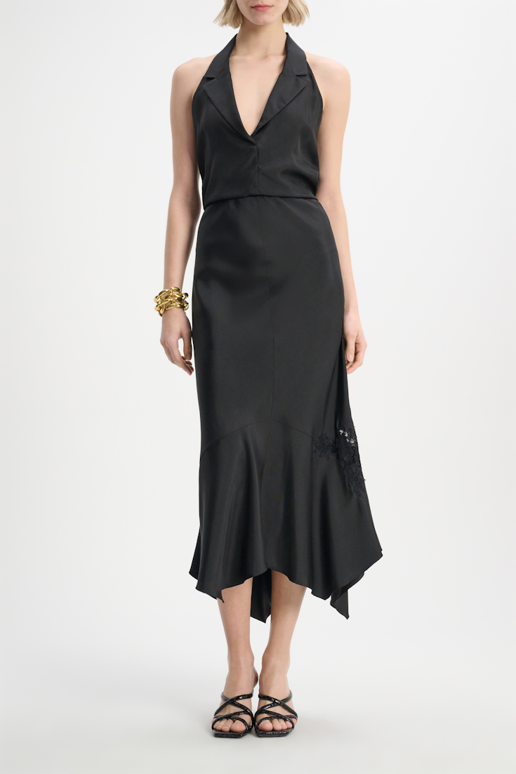 Dorothee Schumacher Silk twill lingerie skirt with an asymmetric lace insert pure black