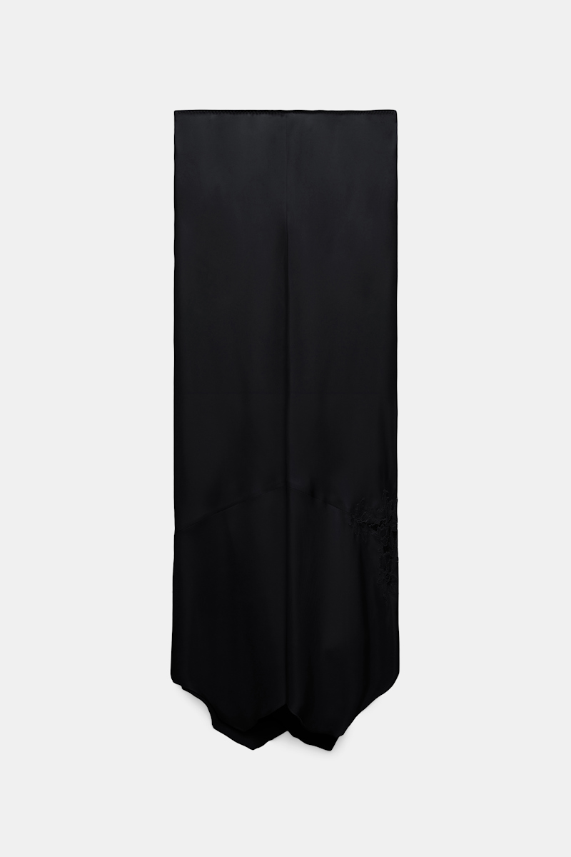 Dorothee Schumacher Silk Twill Lingerie Skirt With An Asymmetric Lace Insert In Black