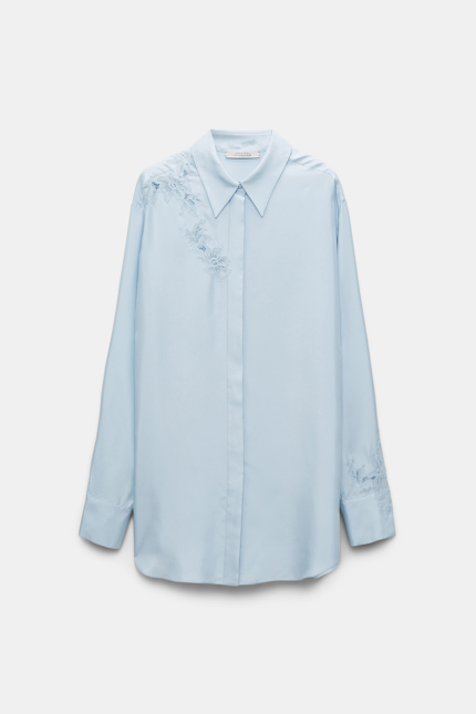 SENSUAL COOLNESS blouse Dorothee Schumacher Bluse aus Seidentwill mit Spitzeneinsätzen soft blue