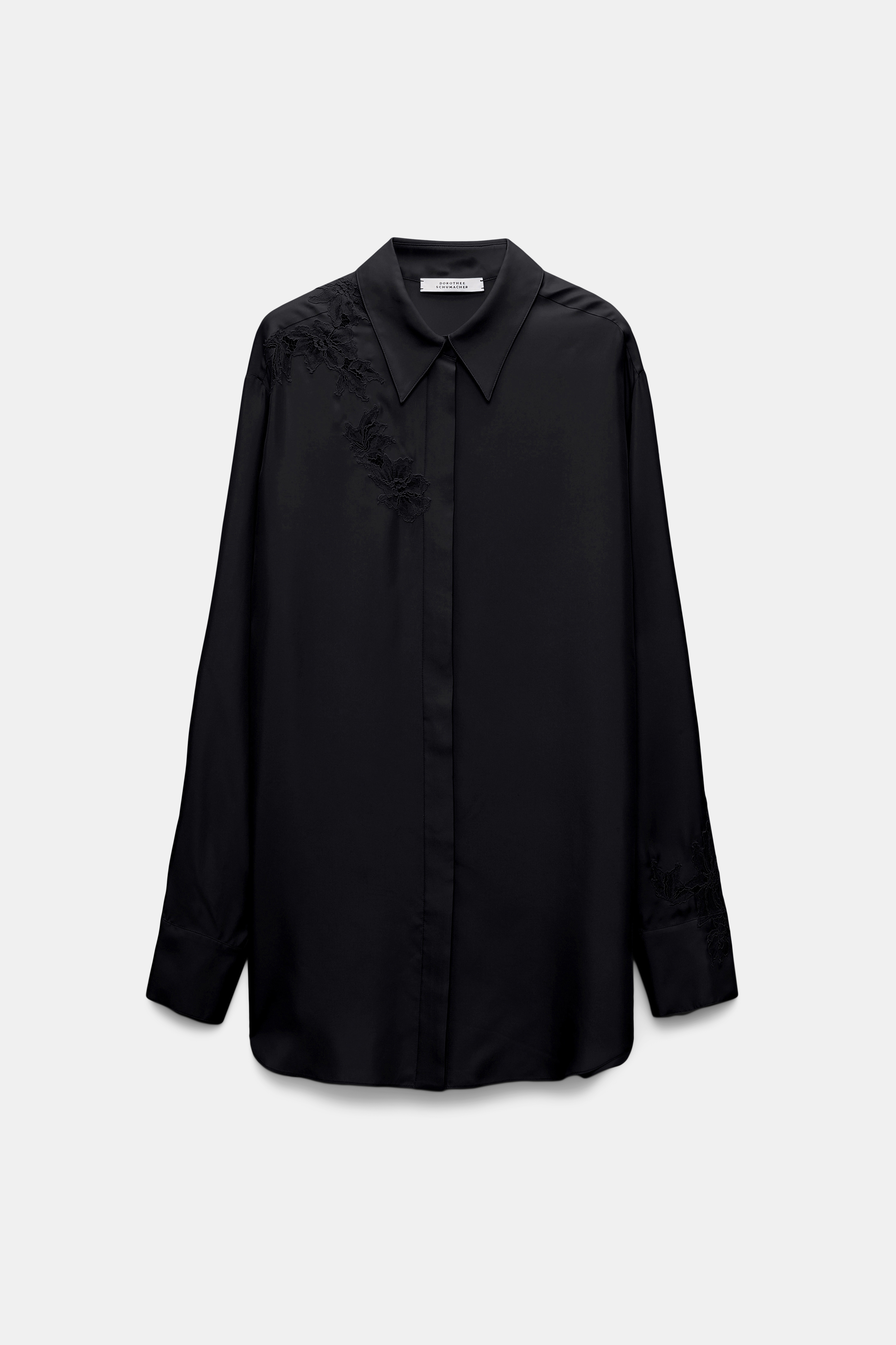 Dorothee Schumacher Bluse aus Seidentwill mit Spitzeneinsätzen pure black