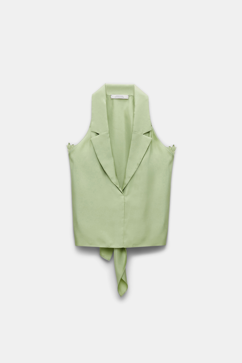 Dorothee Schumacher Silk Twill Vest-style Top With Lace Details In Green
