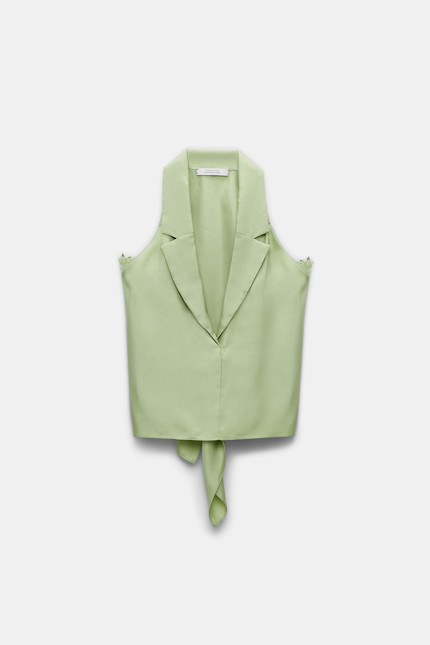 SENSUAL COOLNESS top Dorothee Schumacher Silk twill vest-style top with lace details happy green