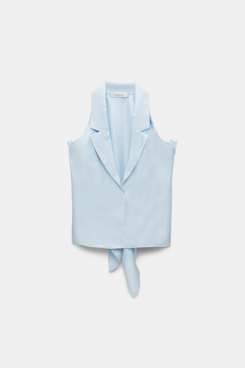 Dorothee Schumacher Silk Twill Vest-style Top With Lace Details In Blue