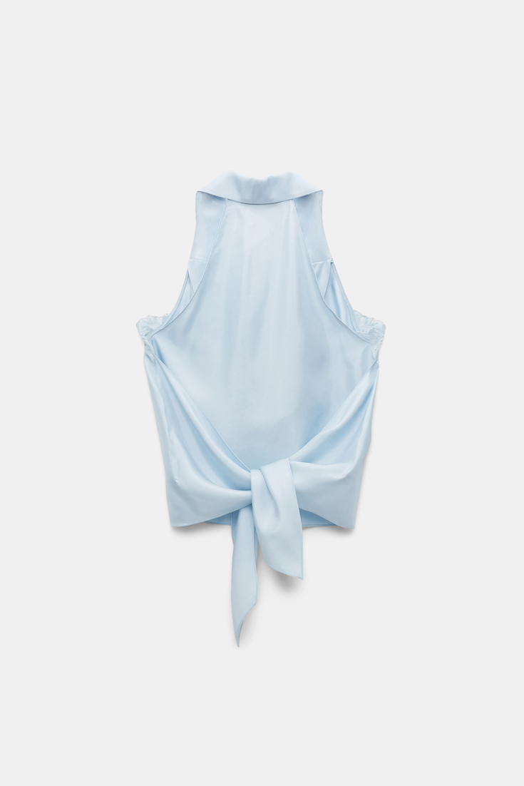 Dorothee Schumacher Silk twill vest-style top with lace details soft blue