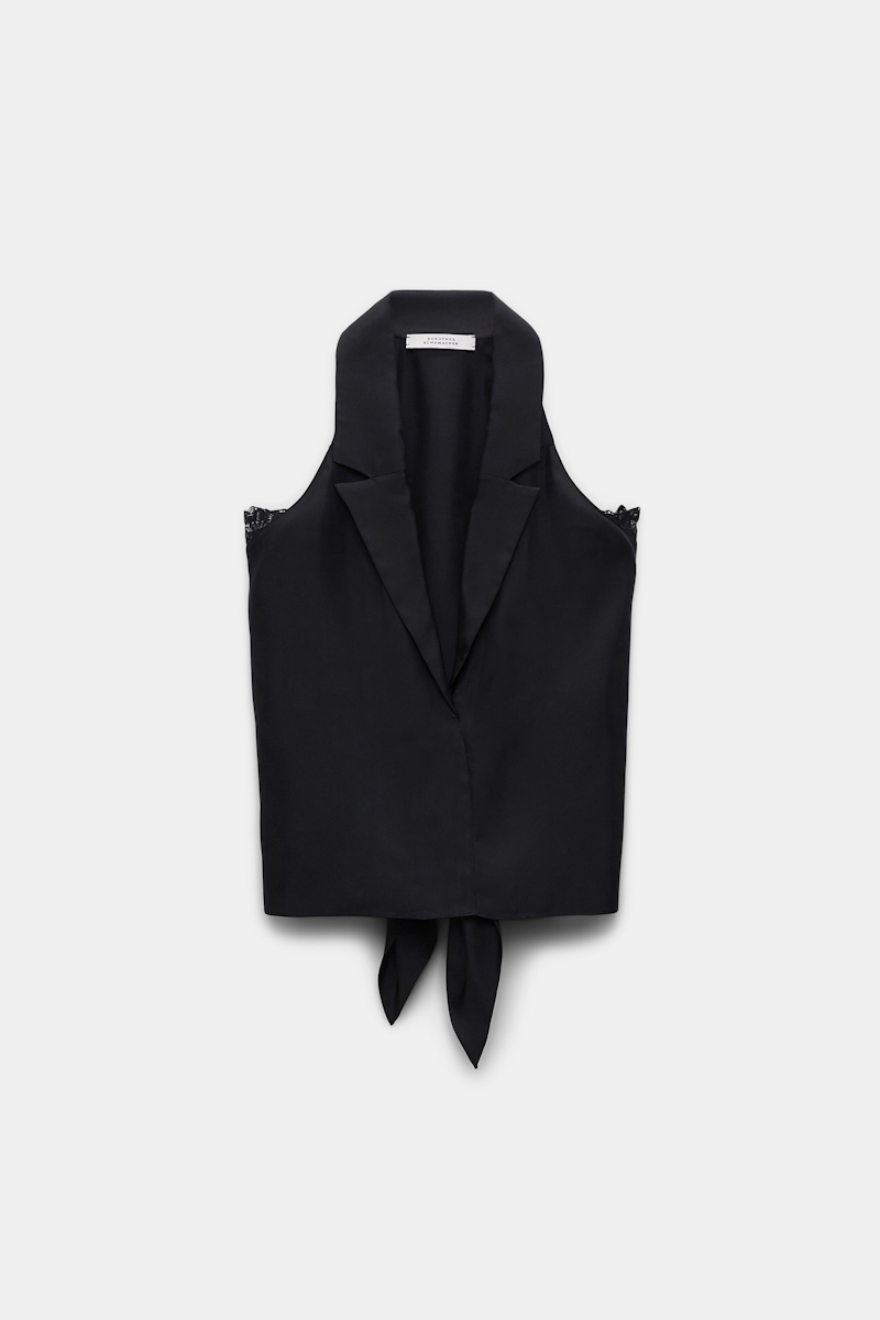 Dorothee Schumacher Silk Twill Vest-style Top With Lace Details In Black