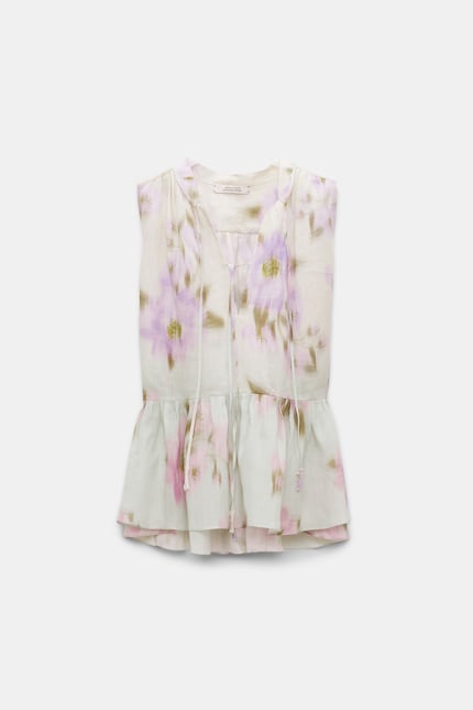 BLOOMING VOLUMES top Dorothee Schumacher Voluminous ramie top with key dégradé print cotton candy
