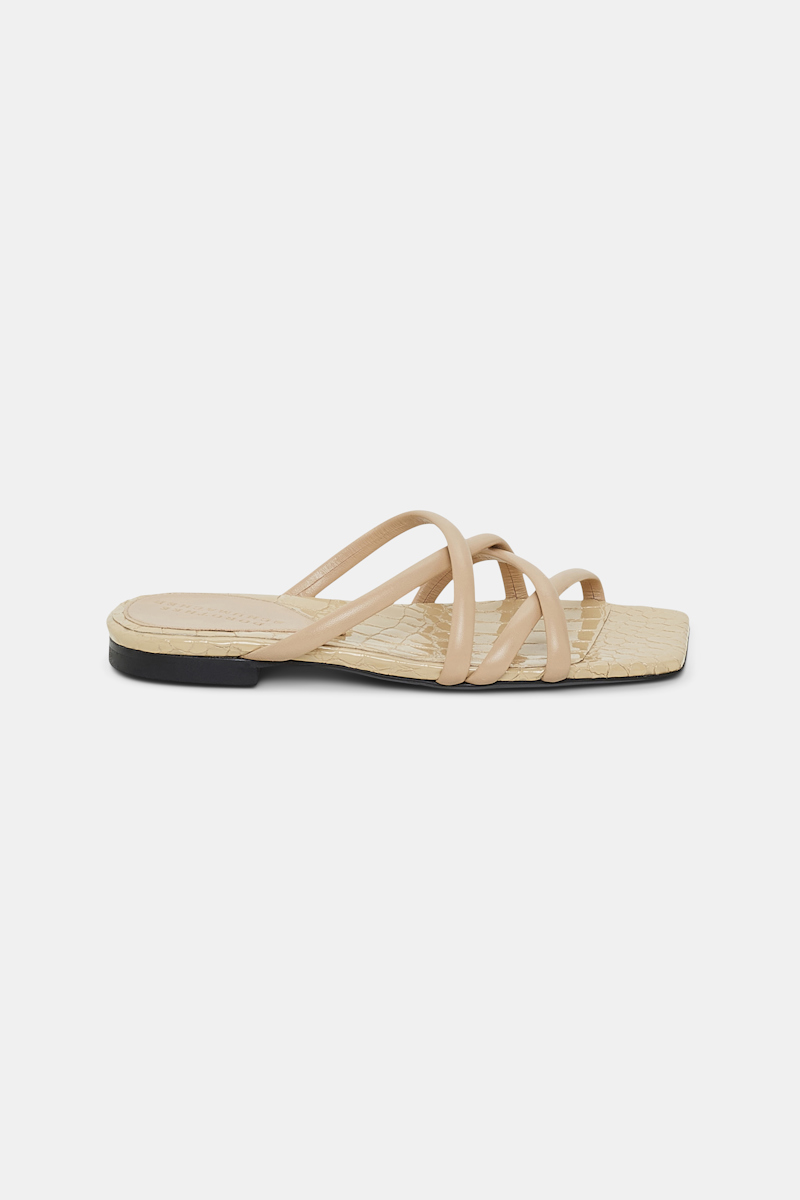 Shop Dorothee Schumacher Square Toe Flat Strappy Sandals In Beige