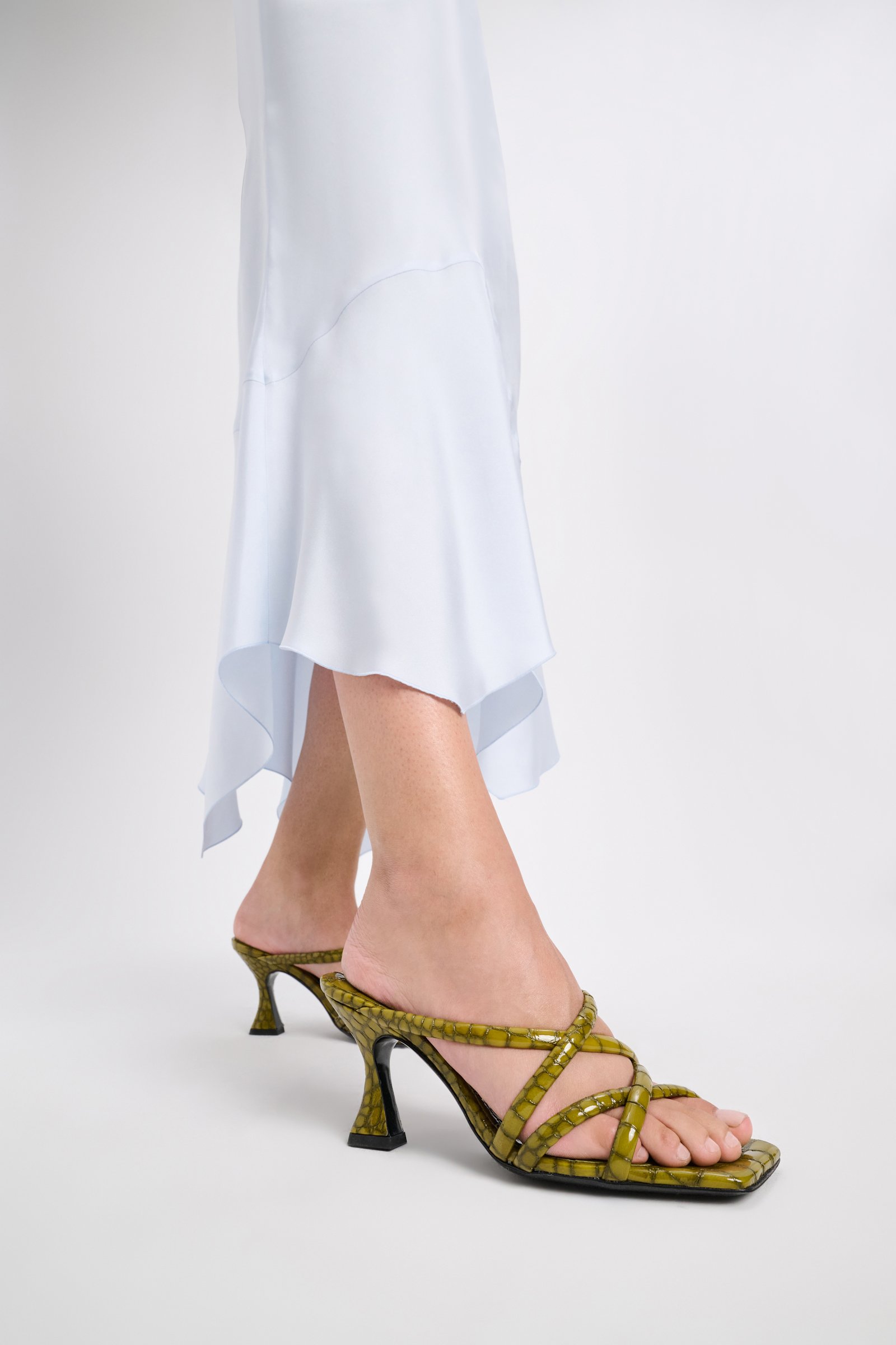 Dorothee Schumacher Square toe flared heel strappy sandals shimmering green