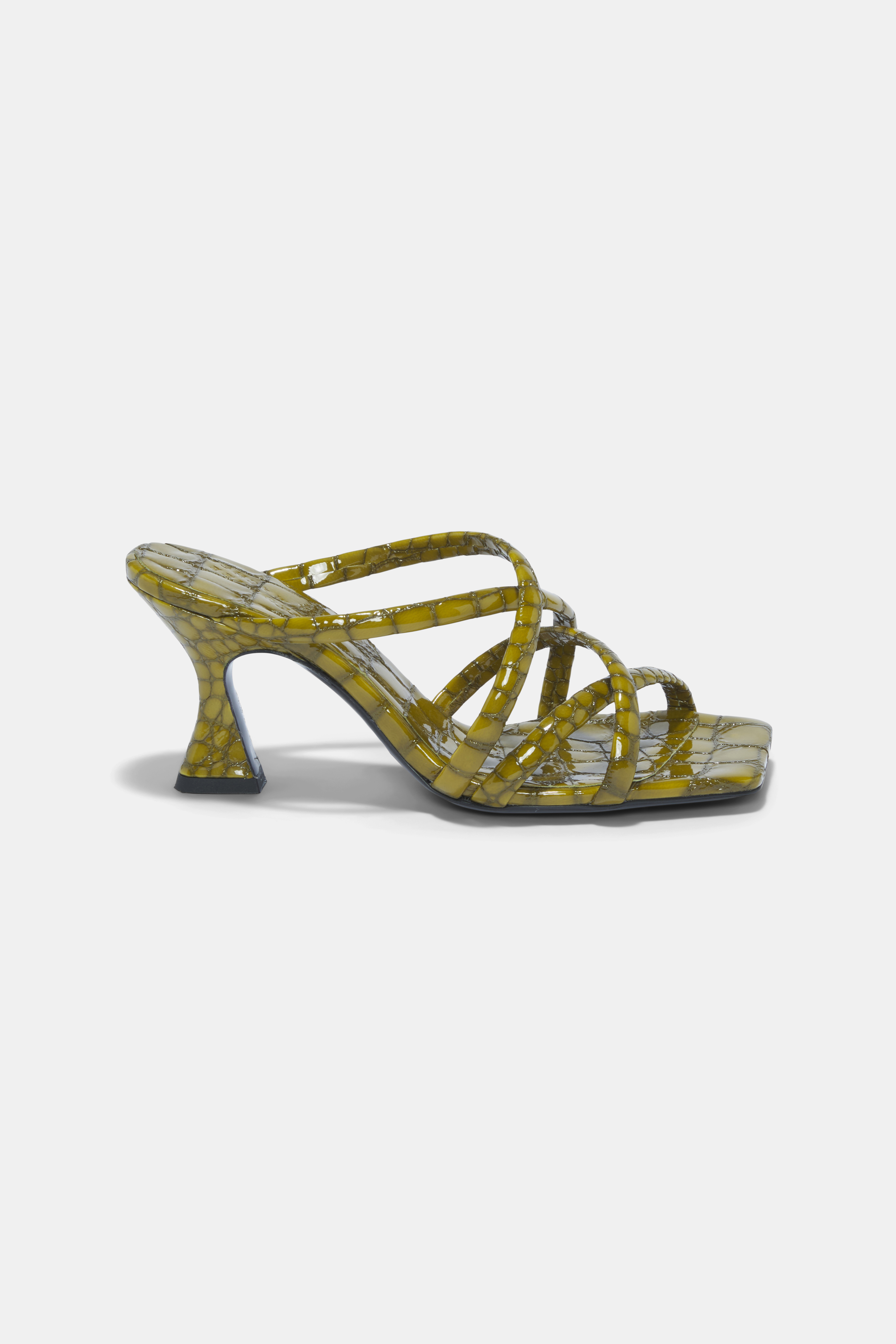 Dorothee Schumacher Square toe flared heel strappy sandals shimmering green