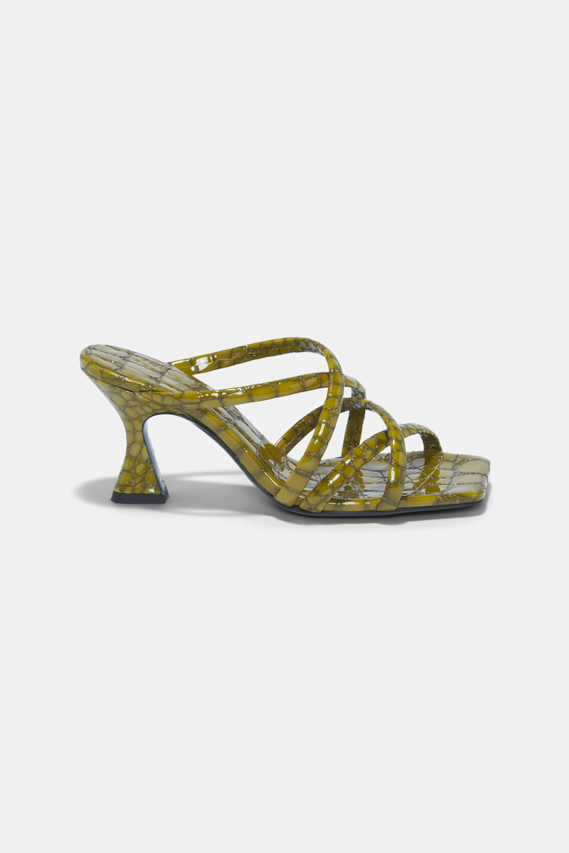 Dorothee Schumacher Square Toe Flared Heel Strappy Sandals In Green