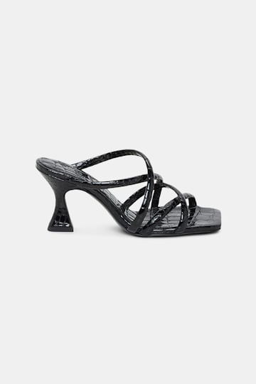 Dorothee Schumacher Square toe flared heel strappy sandals pure black