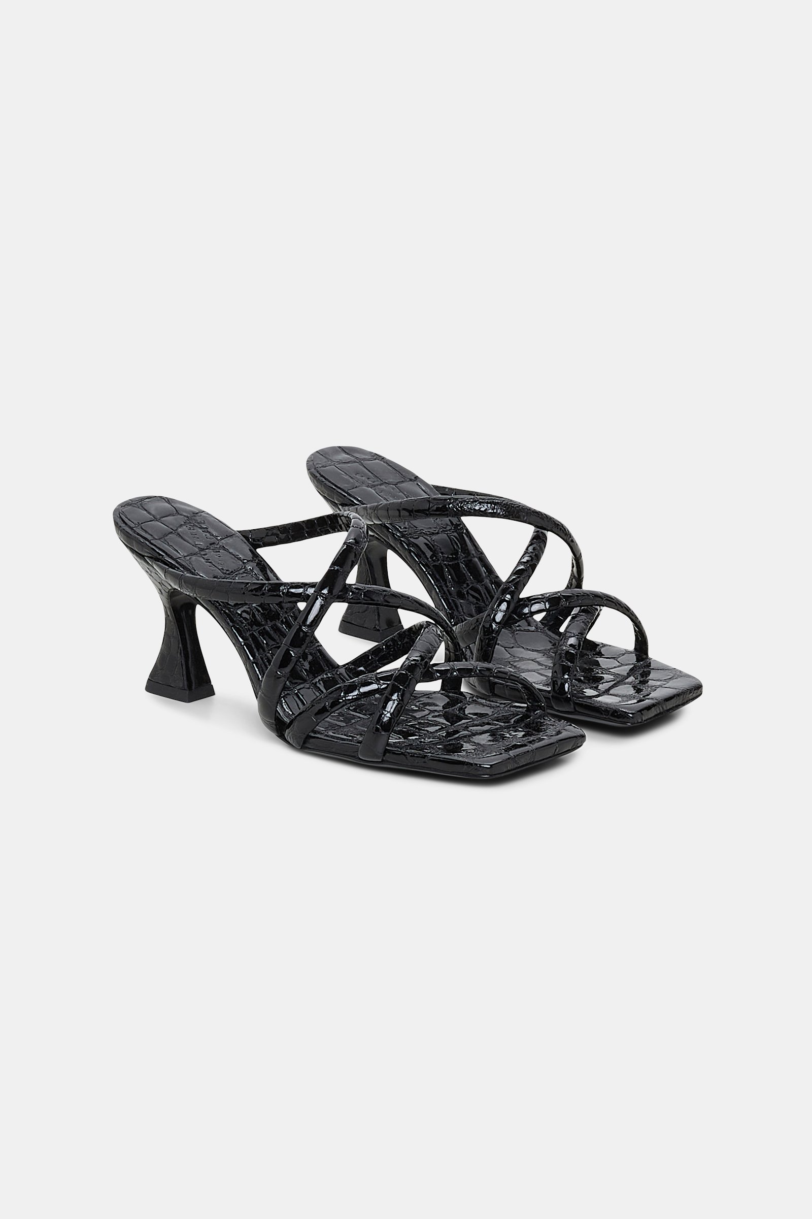 Dorothee Schumacher Square toe flared heel strappy sandals pure black