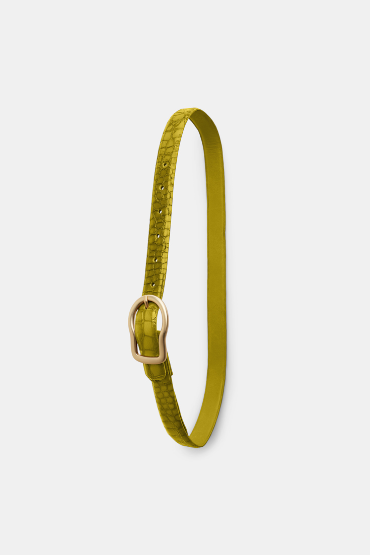 Dorothee Schumacher Reversible belt with signature buckle shimmering green