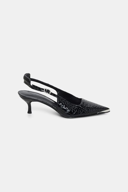 EXOTIC SHINE kitten heel Dorothee Schumacher Pointy toe kitten heel slingbacks pure black