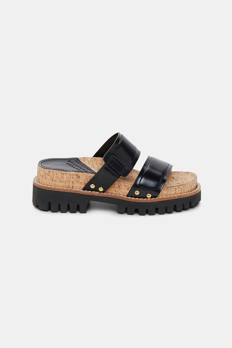 Shop Dorothee Schumacher Sporty Leather Slides With Lug Sole In Black