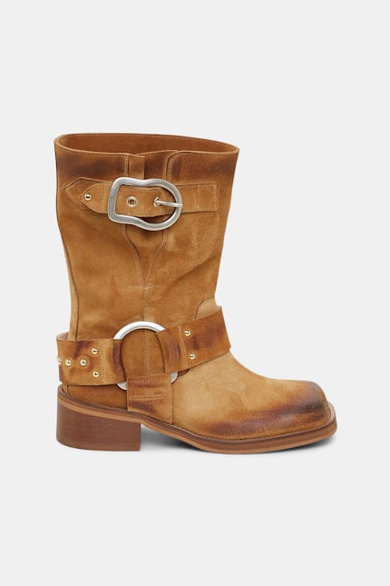 WAXED STATEMENT short biker Dorothee Schumacher Bikerboots mit Signature Schließe und Ring camel