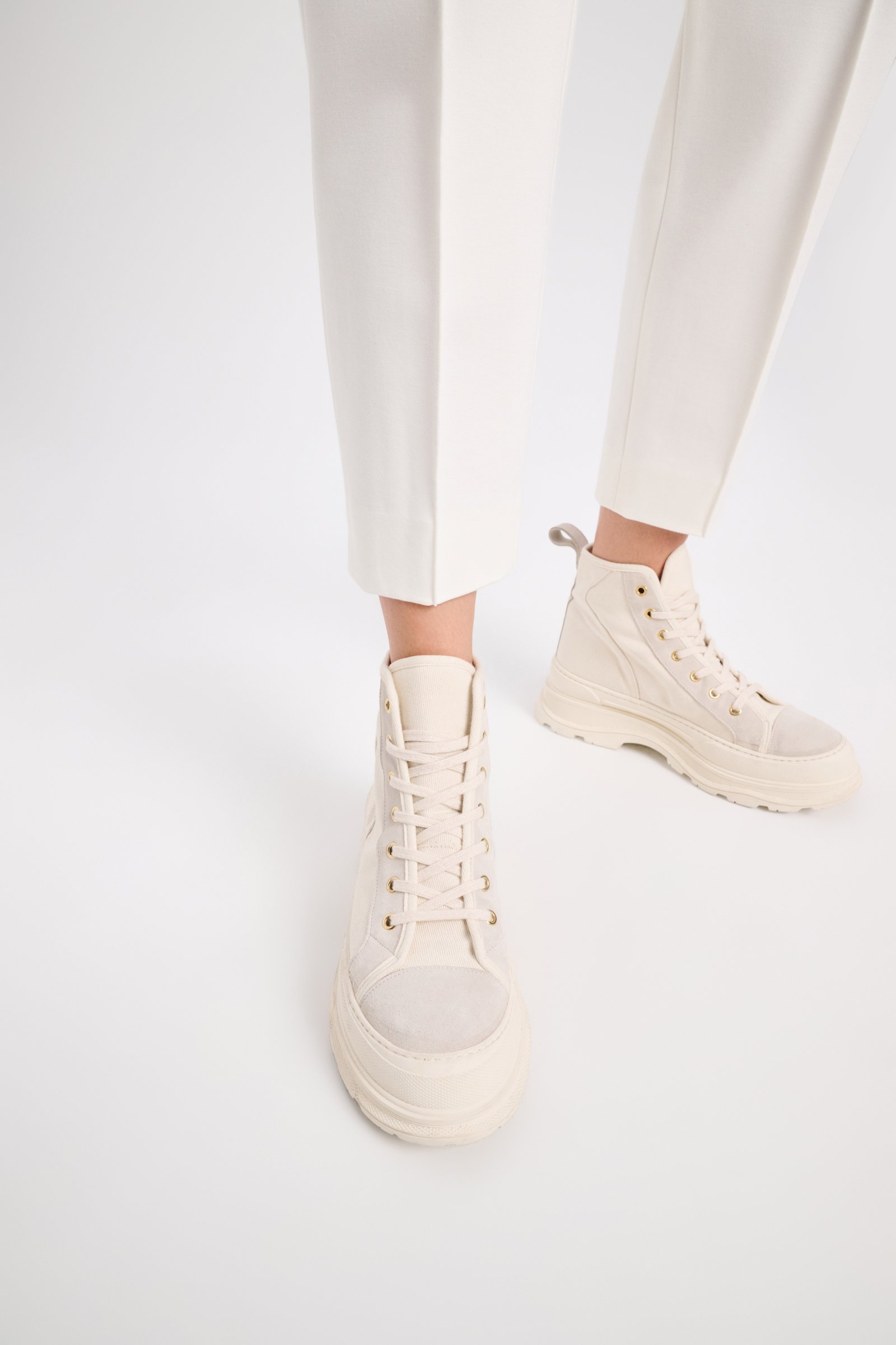 Dorothee Schumacher High-top cotton and suede sneakers cream