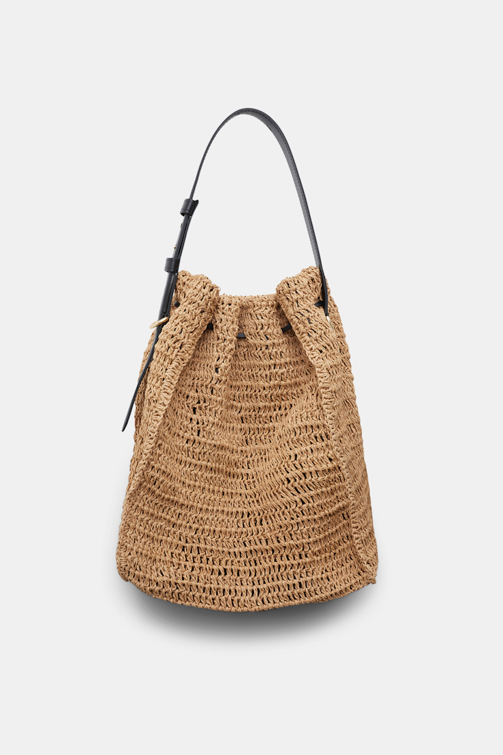 Dorothee Schumacher Woven raffia drawstring satchel with leather detailing rusty brown