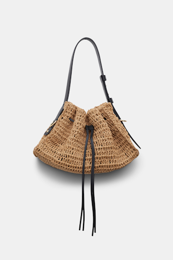 Dorothee Schumacher Petite woven raffia drawstring satchel with leather detailing rusty brown