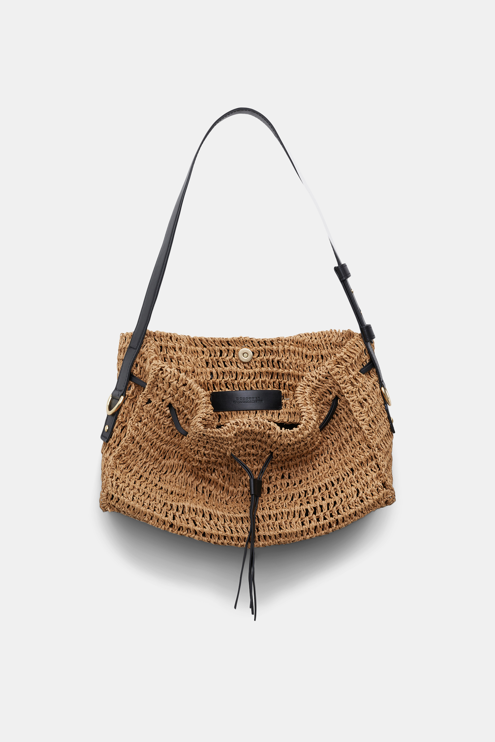 Dorothee Schumacher Petite woven raffia drawstring satchel with leather detailing rusty brown