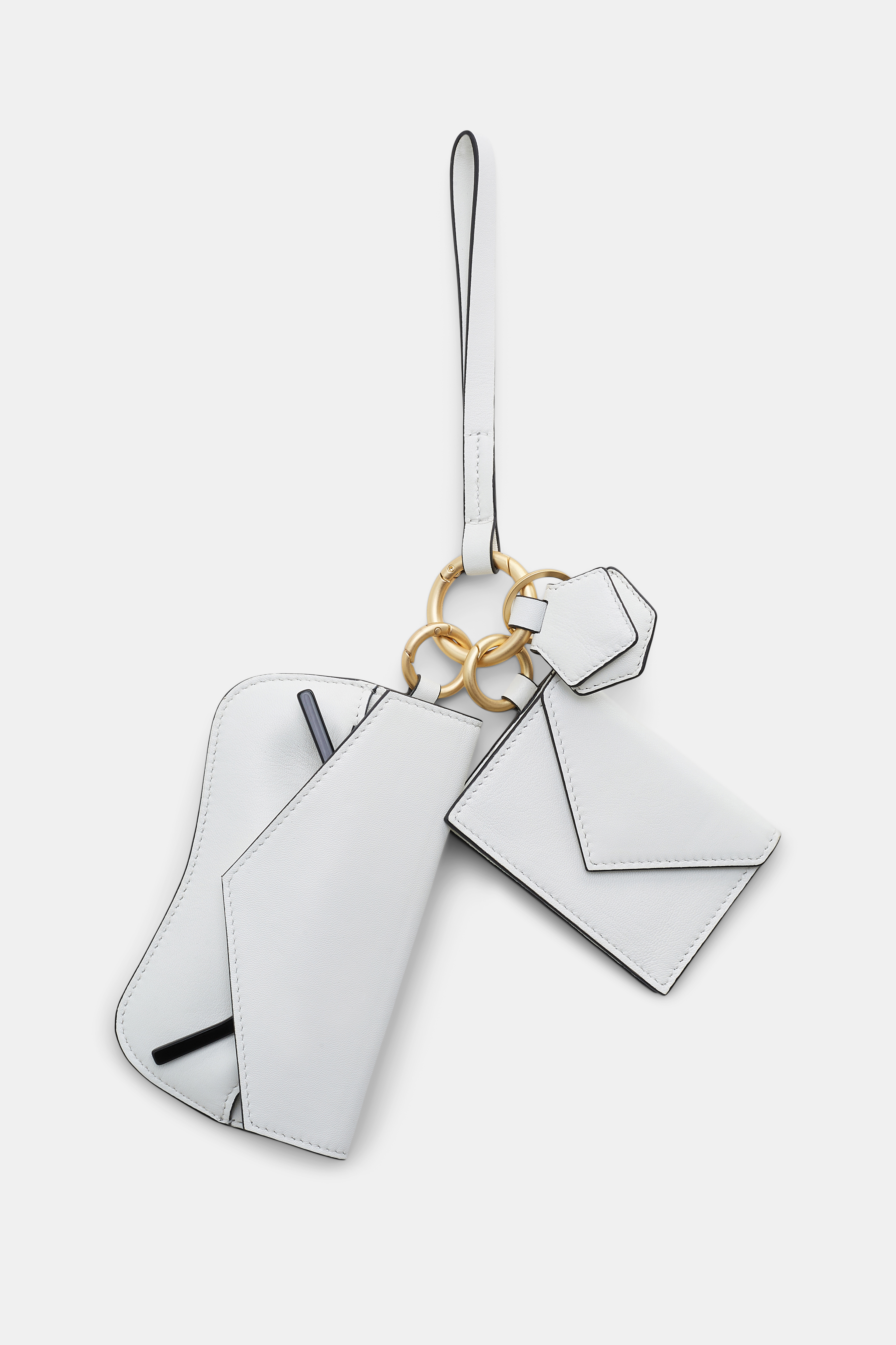 Dorothee Schumacher Leather wallet, glasses case and AirTag case keychain trio shaded white