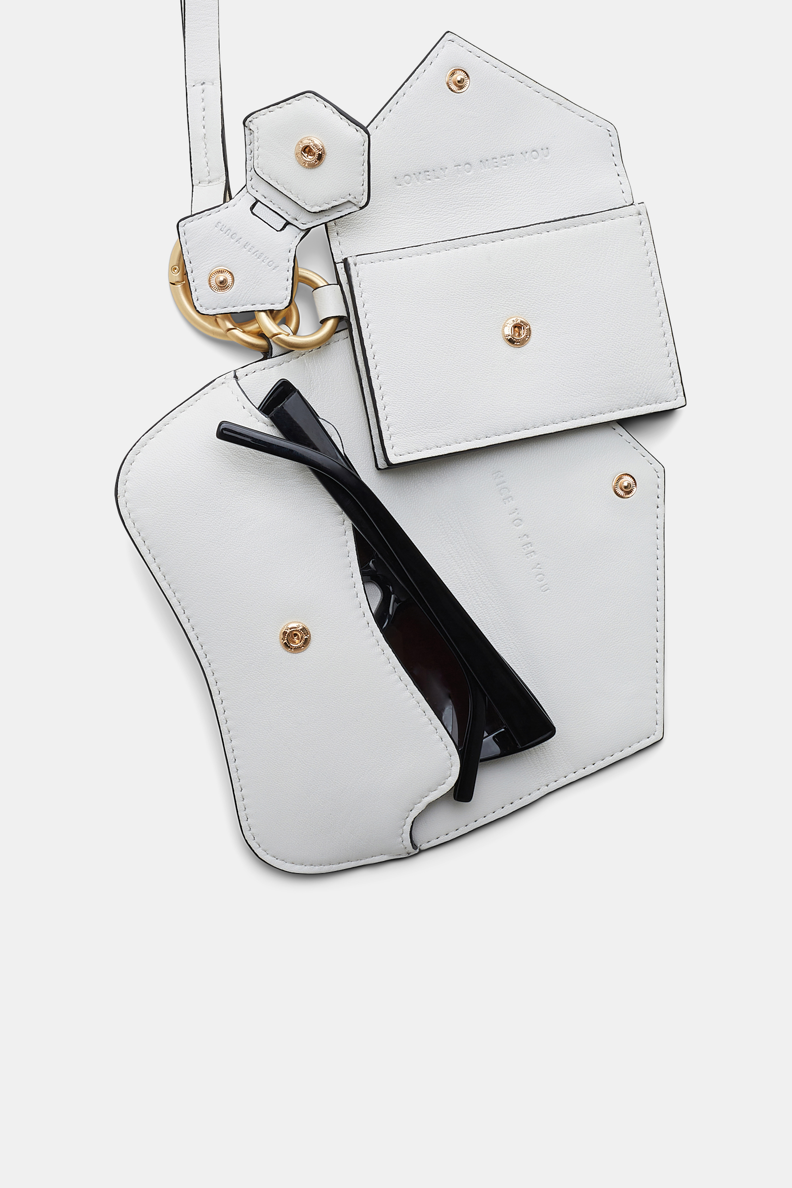 Dorothee Schumacher Leather wallet, glasses case and AirTag case keychain trio shaded white