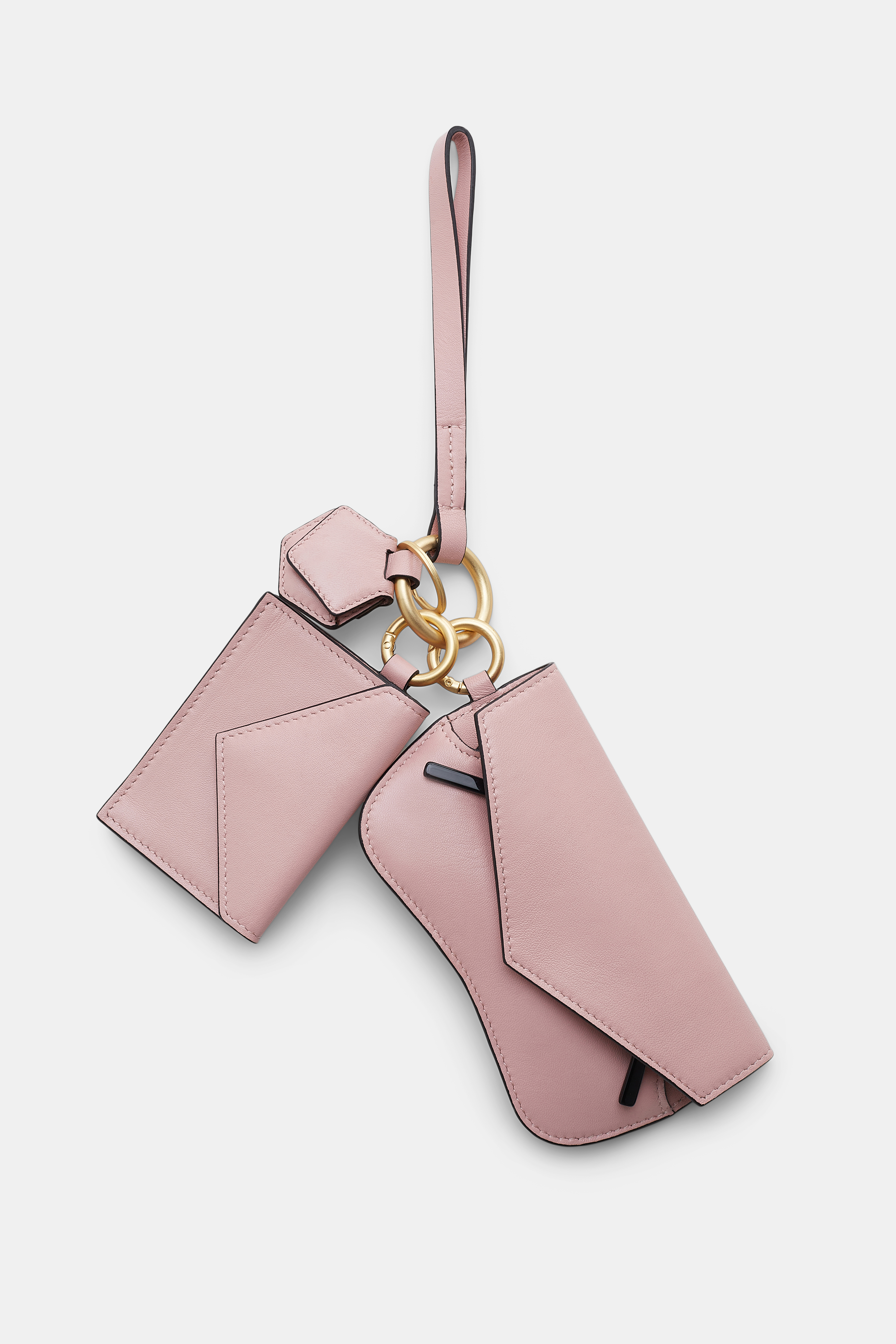 Dorothee Schumacher Leather wallet, glasses case and AirTag case keychain trio ash rose