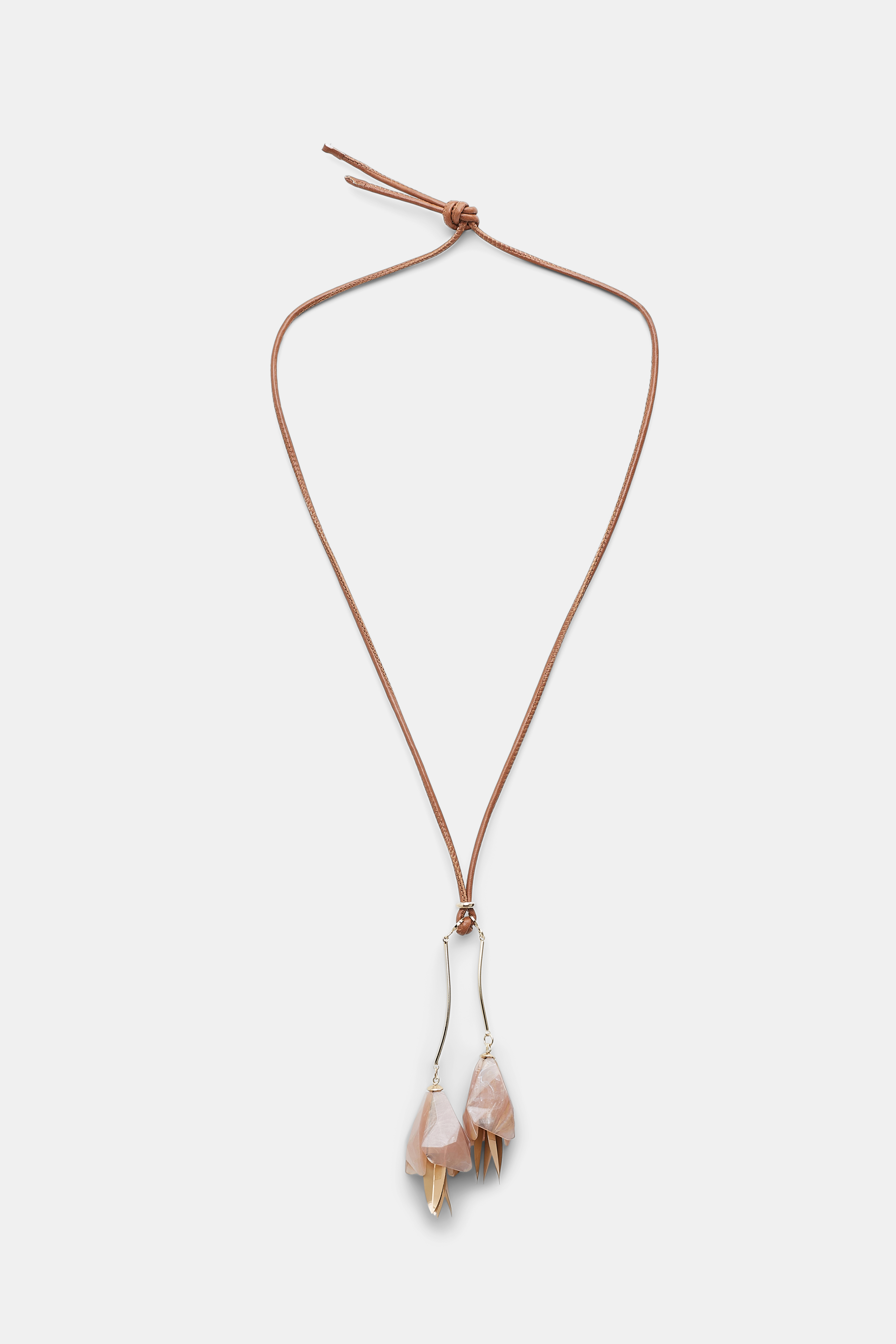 Dorothee Schumacher Necklace with hanging flower pendant on leather cord blush