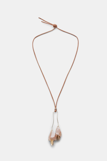 Dorothee Schumacher Necklace with hanging flower pendant on leather cord blush