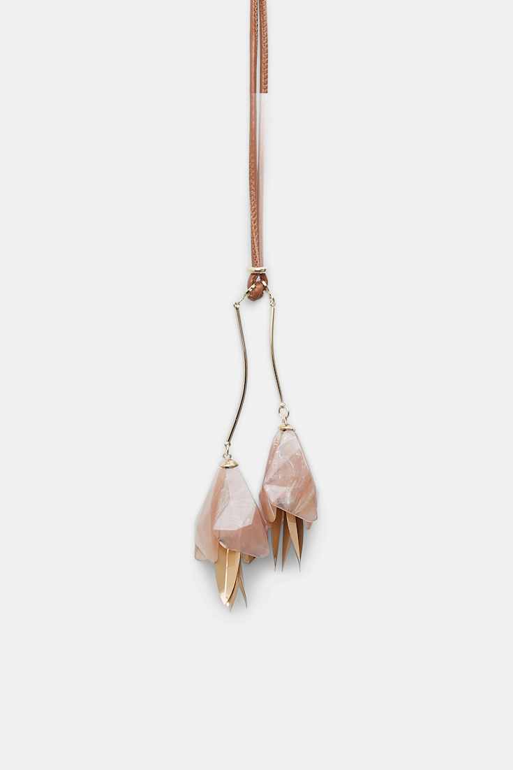 Dorothee Schumacher Necklace with hanging flower pendant on leather cord blush
