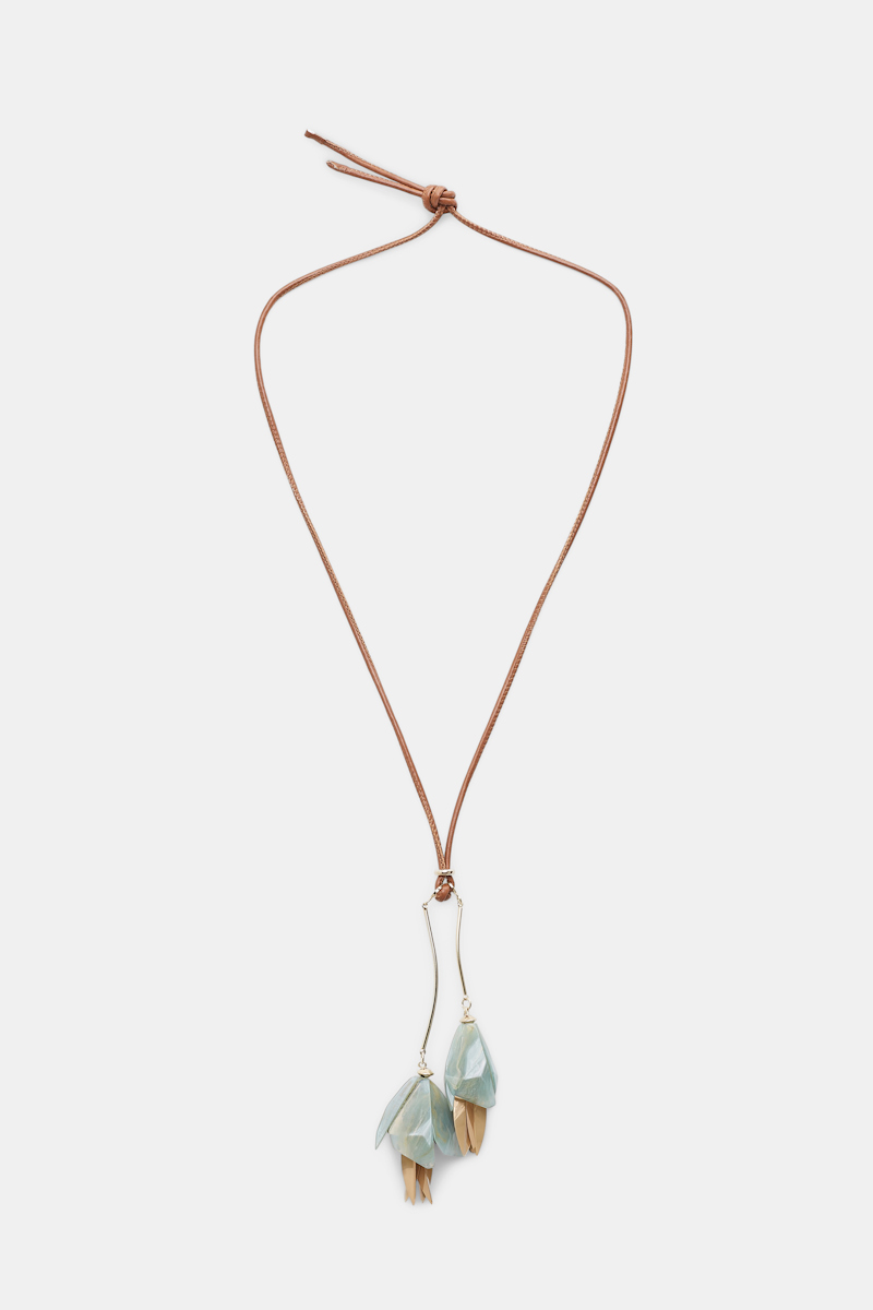 Dorothee Schumacher Necklace With Hanging Flower Pendant On Leather Cord In Green