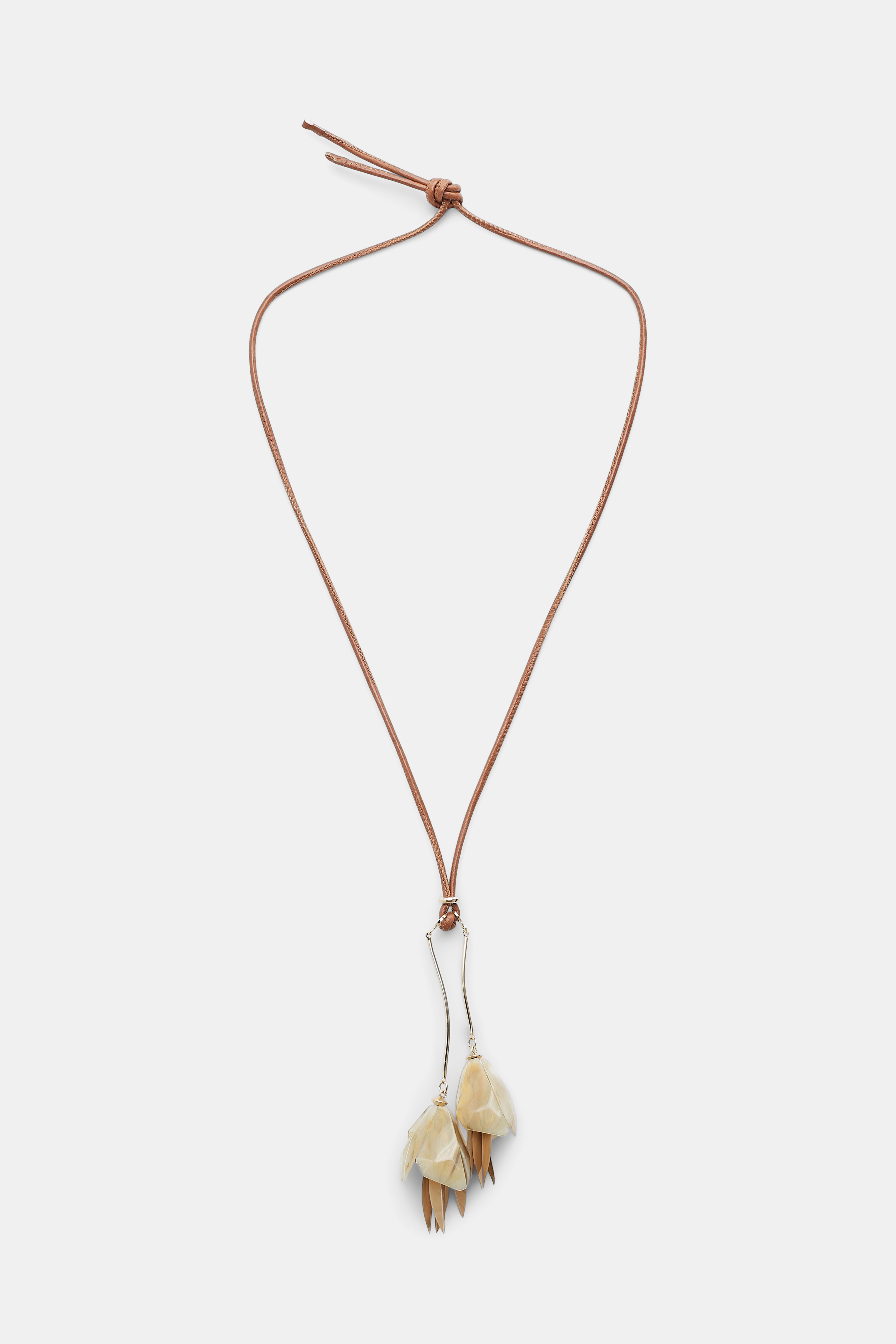 Dorothee Schumacher Necklace with hanging flower pendant on leather cord medium camel