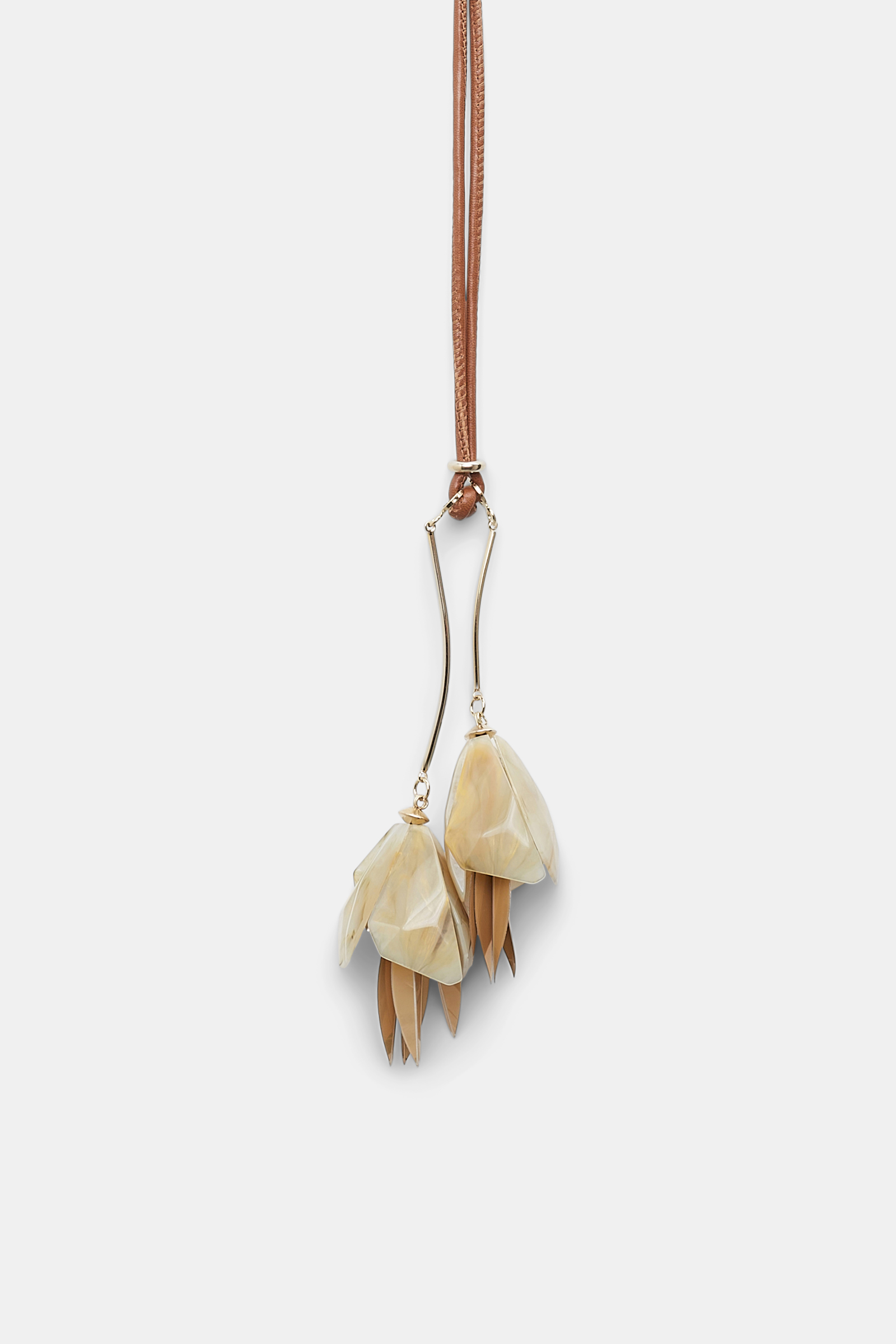 Dorothee Schumacher Necklace with hanging flower pendant on leather cord medium camel