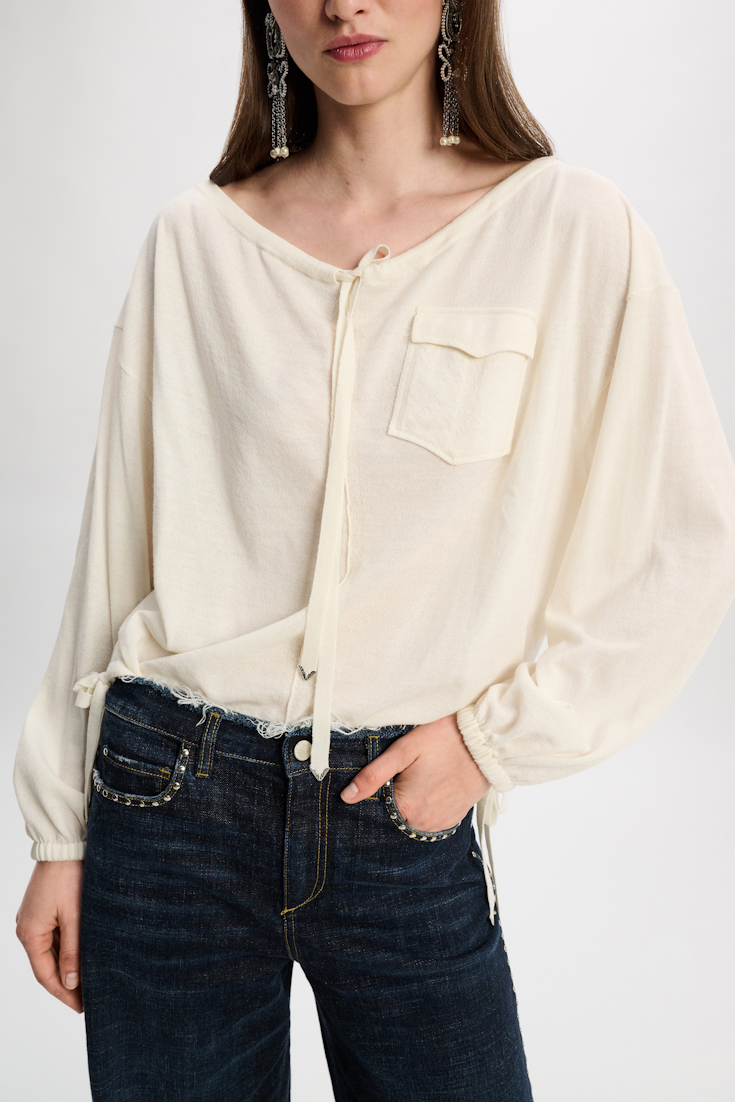 Dorothee Schumacher Pullover with wide scoop drawstring neckline camellia white