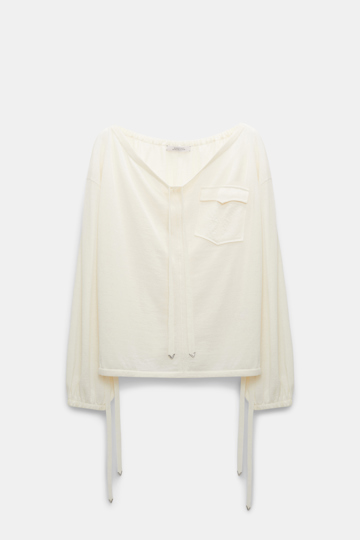 Dorothee Schumacher Pullover with wide scoop drawstring neckline camellia white