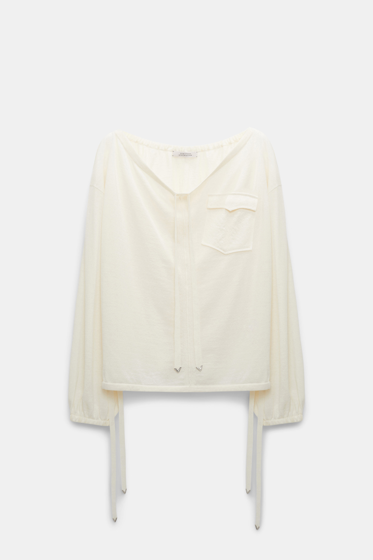 Dorothee Schumacher Pullover with wide scoop drawstring neckline camellia white