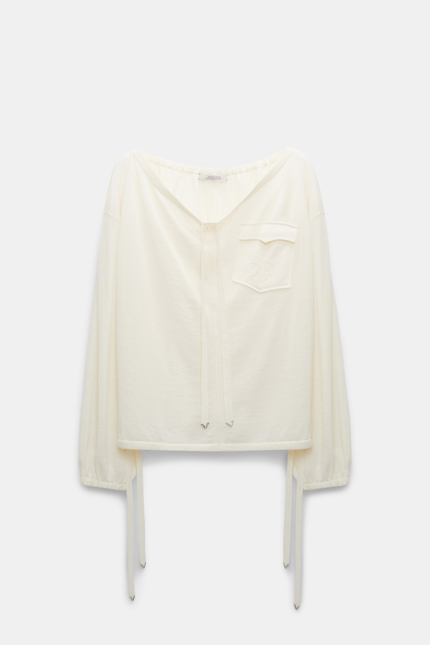 REFINED ESSENTIALS blouse Dorothee Schumacher Pullover with wide scoop drawstring neckline camellia white
