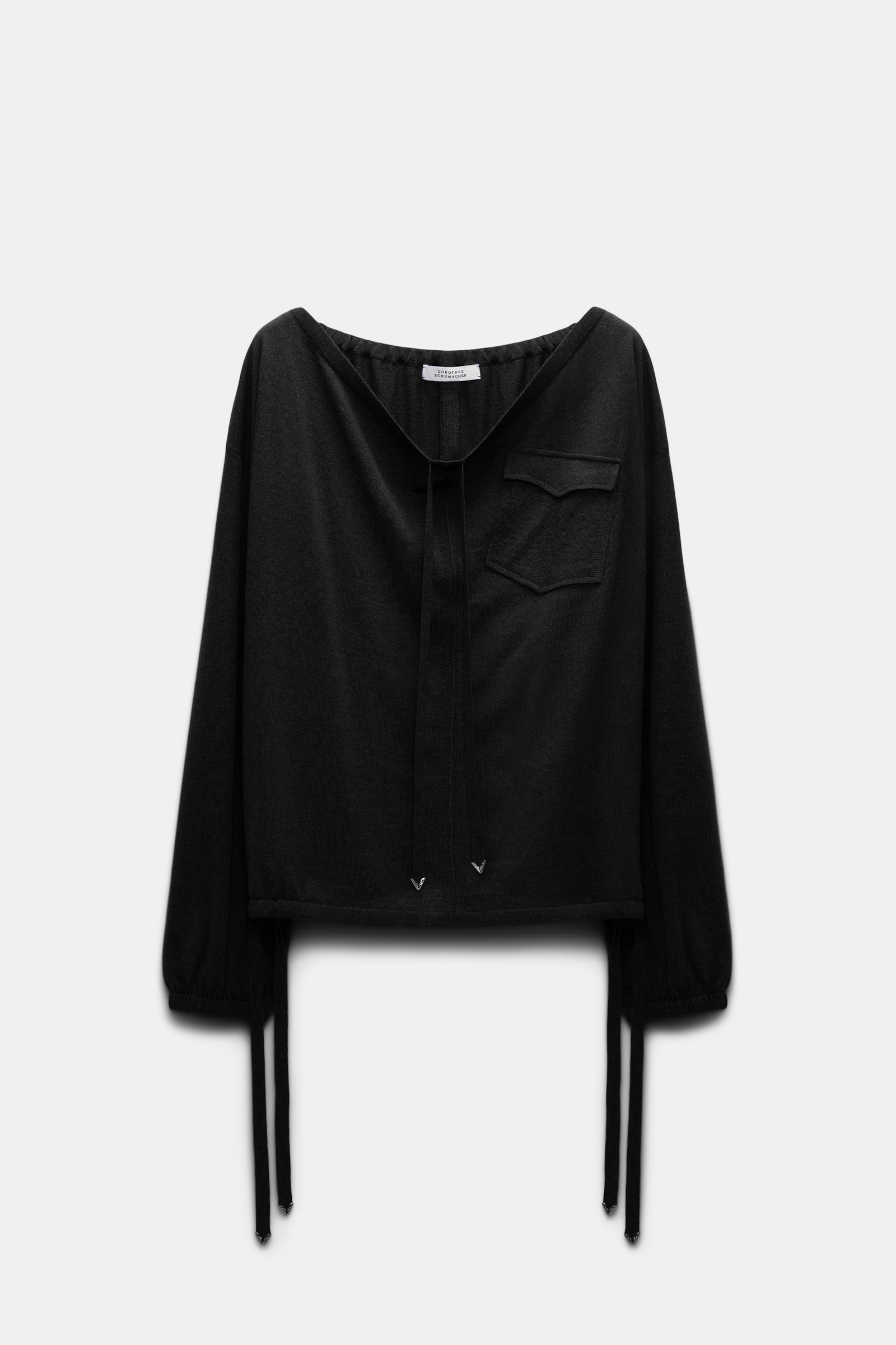 Dorothee Schumacher Pullover with wide scoop drawstring neckline pure black