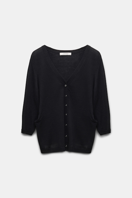 REFINED ESSENTIALS cardigan Dorothee Schumacher V-neck cardigan with shorter back pure black
