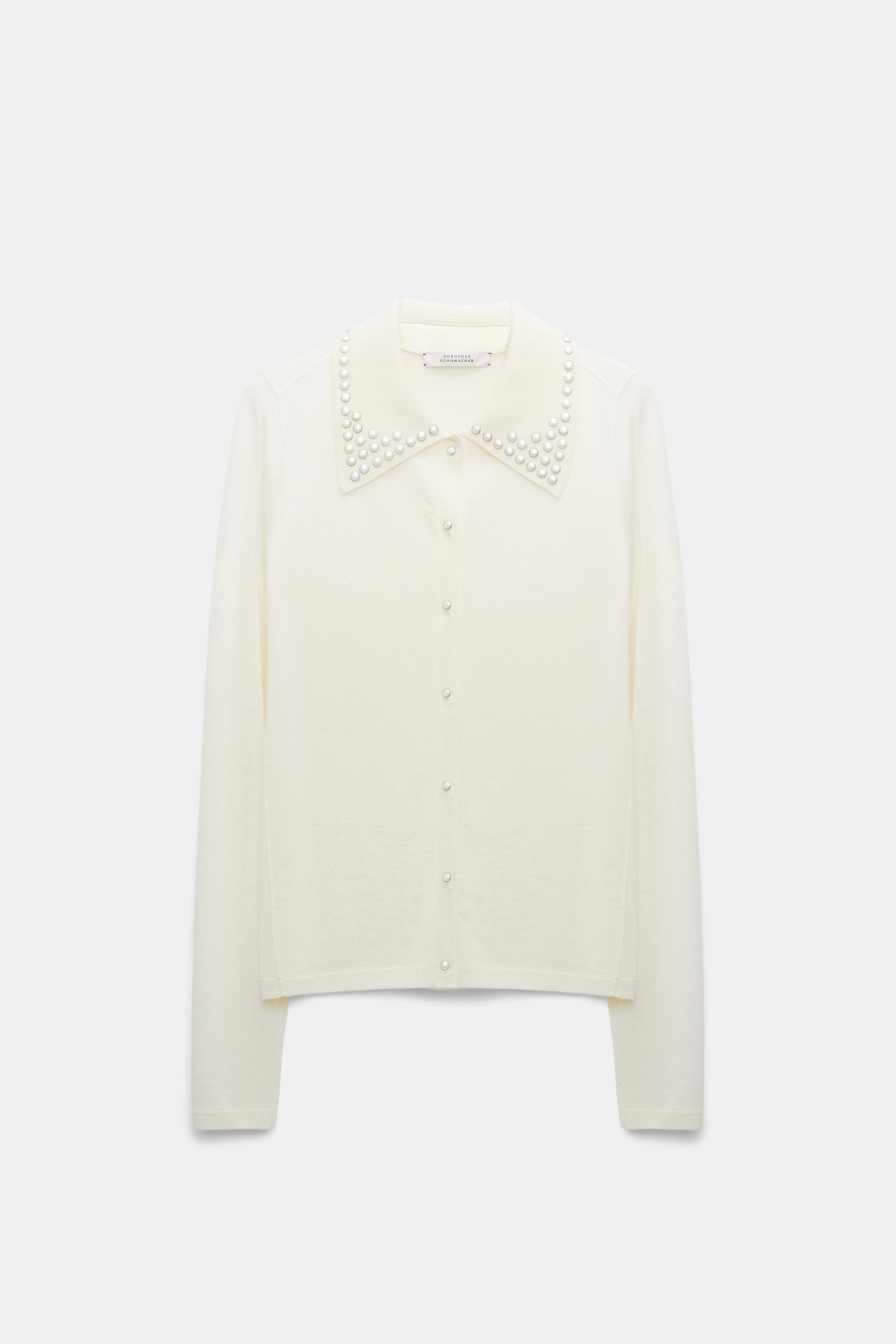 Dorothee Schumacher Embellished cardigan with polo collar camellia white