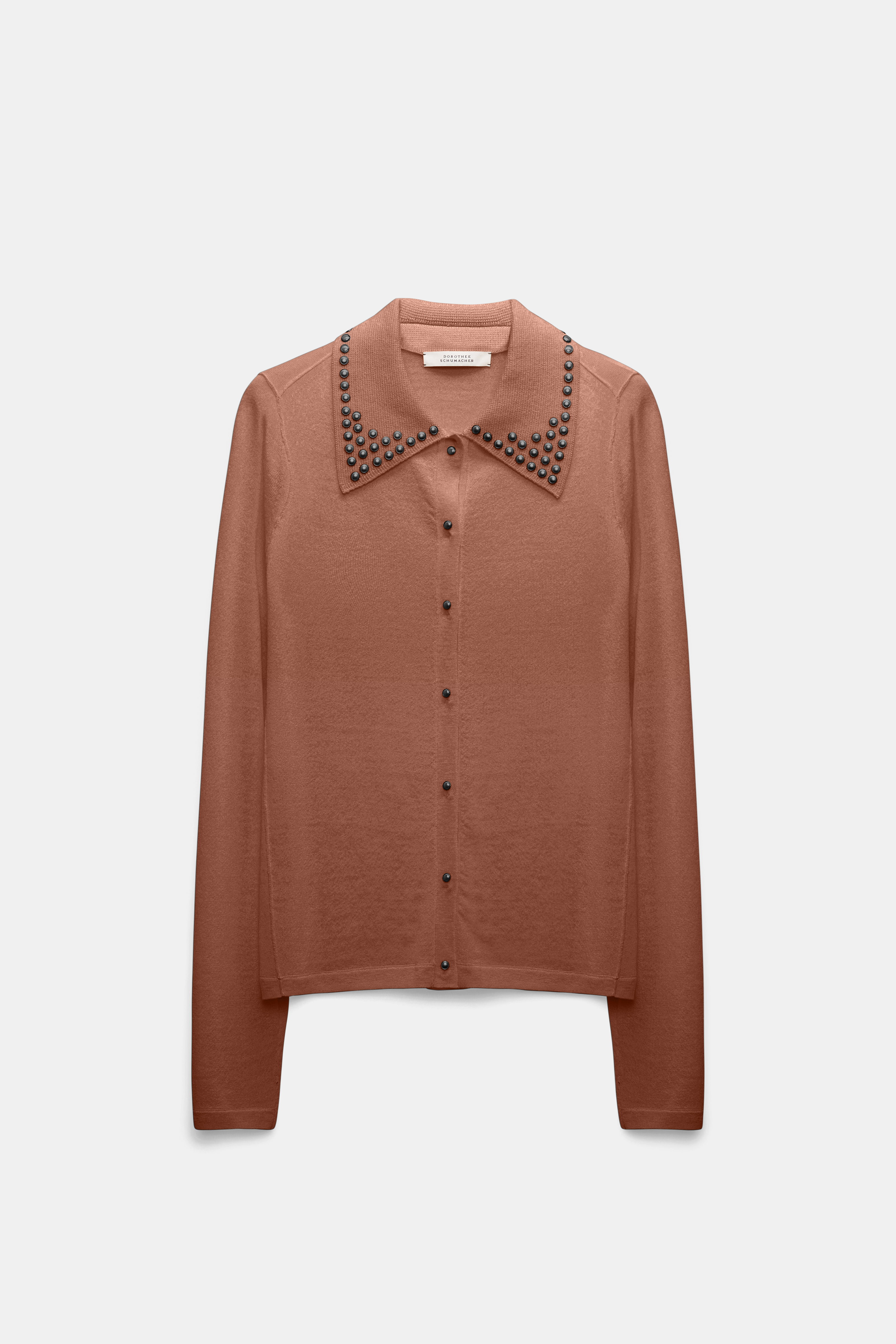 Dorothee Schumacher Cardigan mit Polokragen und Nieten dark beige