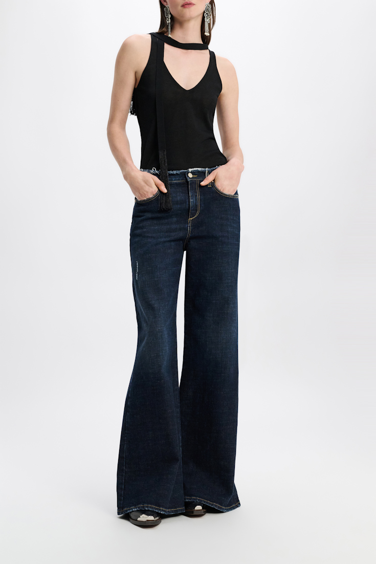 Dorothee Schumacher V-neck tank top with fringed tie pure black
