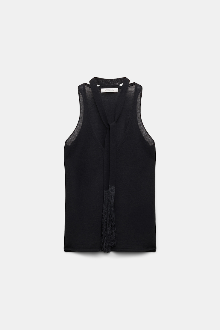 Dorothee Schumacher V-neck tank top with fringed tie pure black