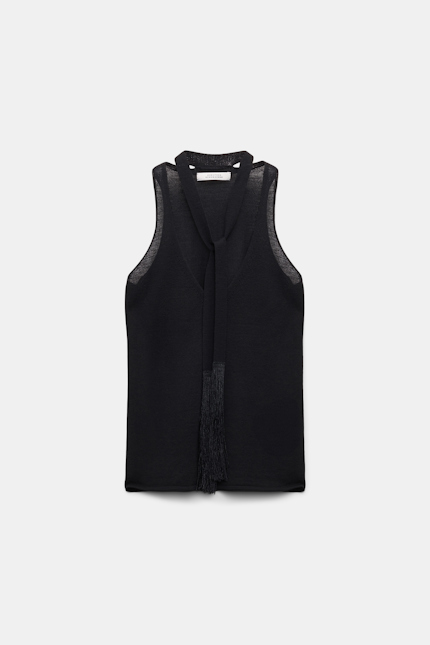REFINED ESSENTIALS top Dorothee Schumacher V-neck tank top with fringed tie pure black