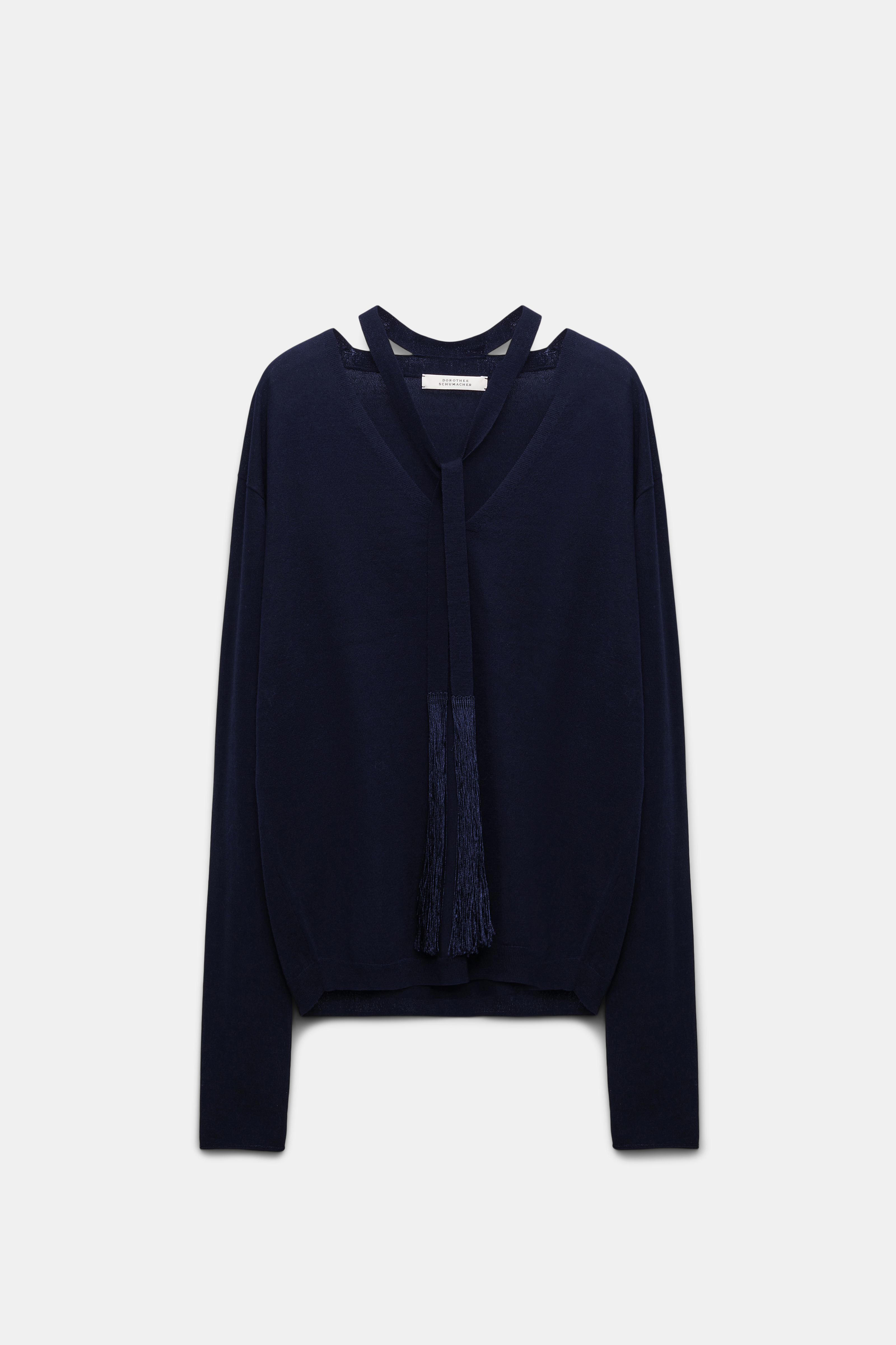 Dorothee Schumacher V-Neck Pullover mit separatem Fransenband true navy