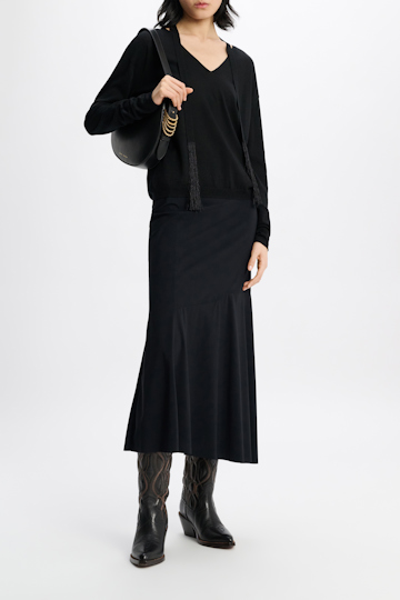 Dorothee Schumacher V-neck pullover with fringed tie pure black