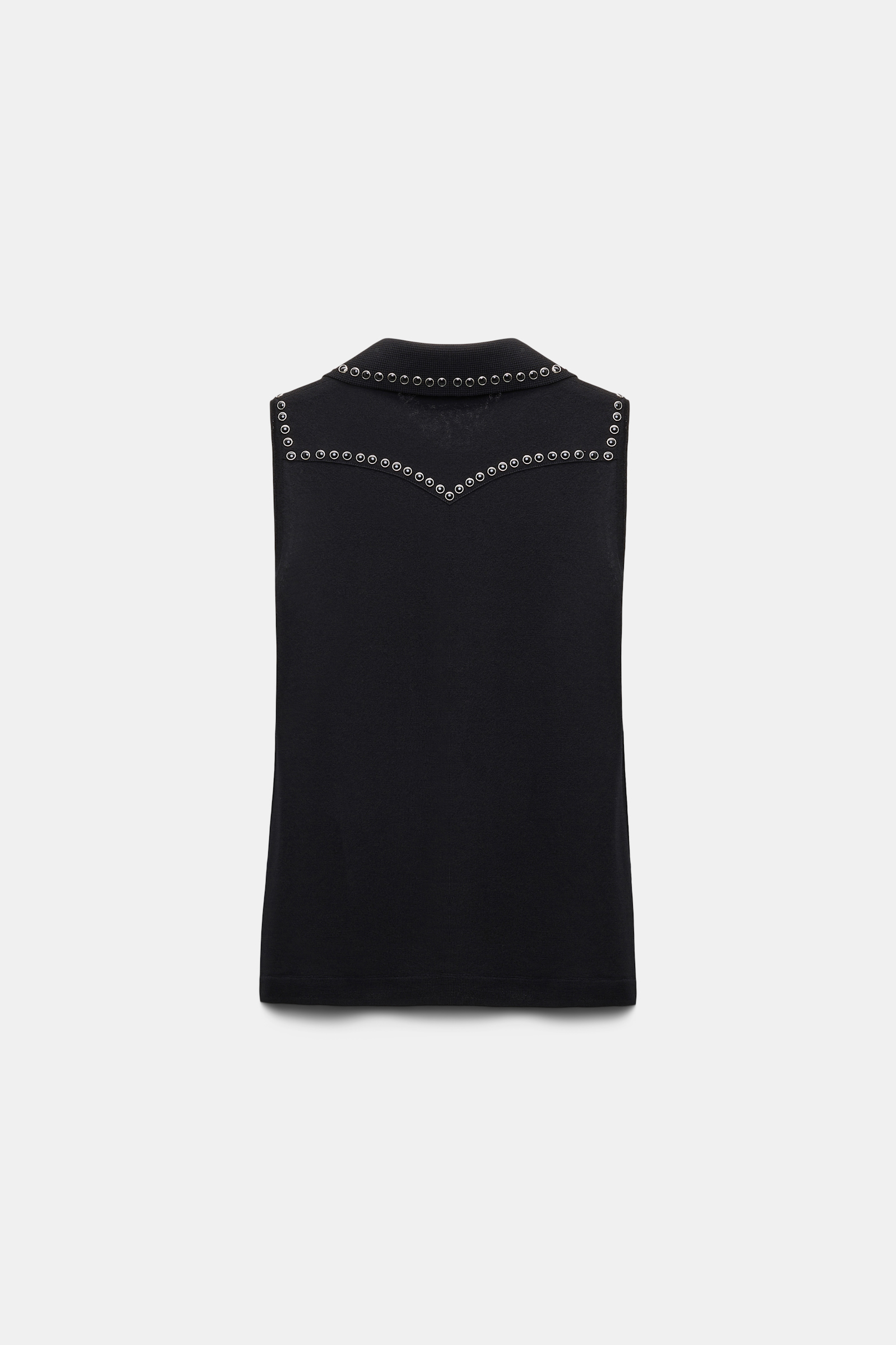 Dorothee Schumacher Embellished sleeveless knit shirt with polo collar pure black