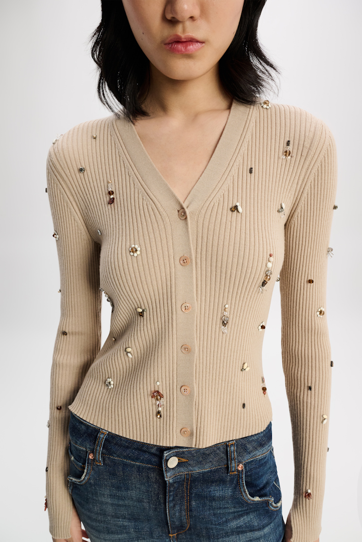 Dorothee Schumacher Embellished fine rib Merino twinset beige