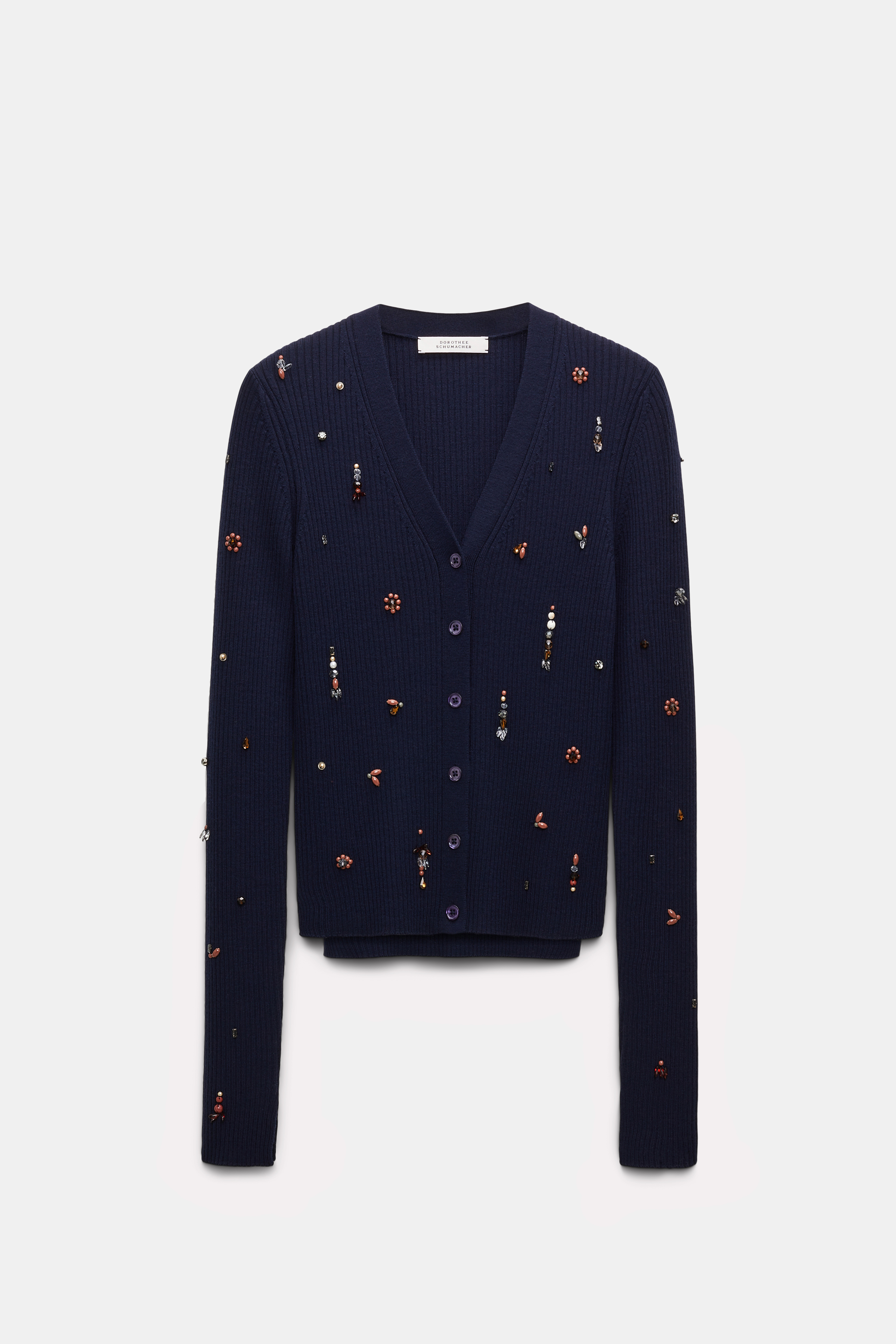 Dorothee Schumacher Geripptes Twinset aus Merino mit Embroidery true navy