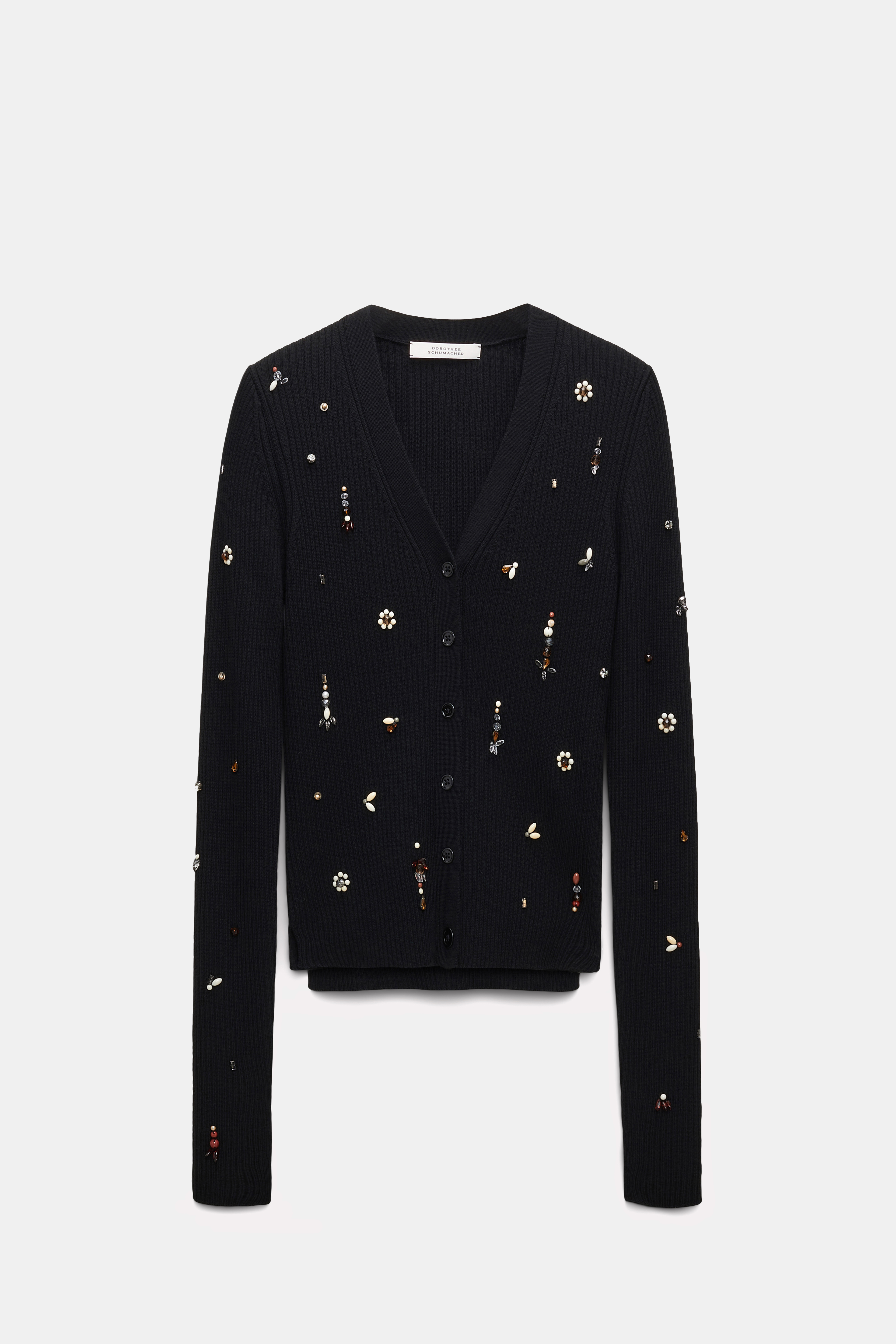 Dorothee Schumacher Embellished fine rib Merino twinset pure black